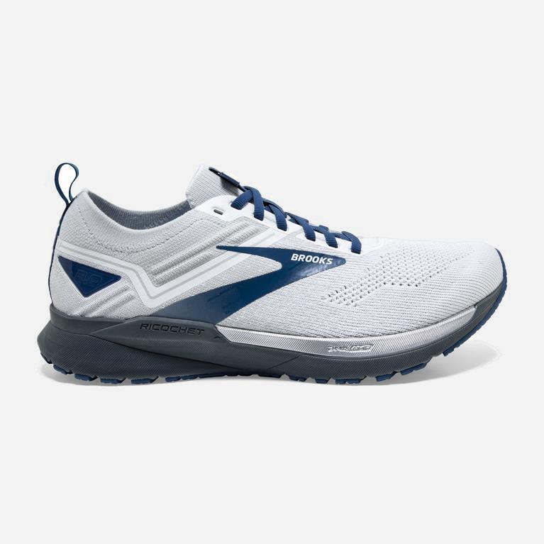 Brooks Men's Ricochet 3 Lightweight Road Running Shoes Singapore - White/Grey/Blue (13867-RXDZ)